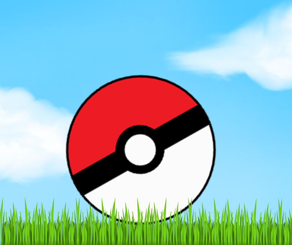 pokemon ball on blue sky background and green grass