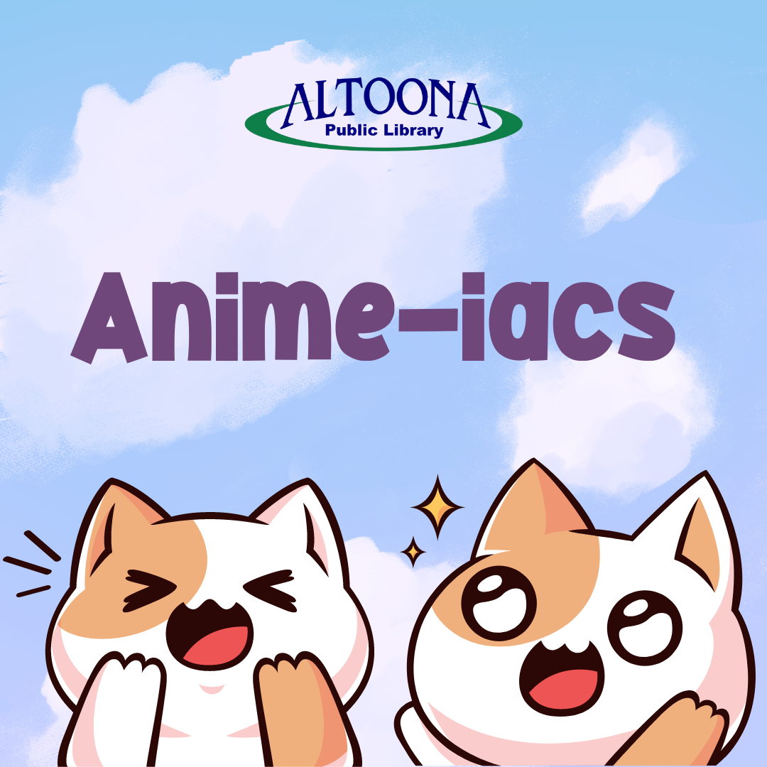 two anime cats on a cloud sky background looking up at program title