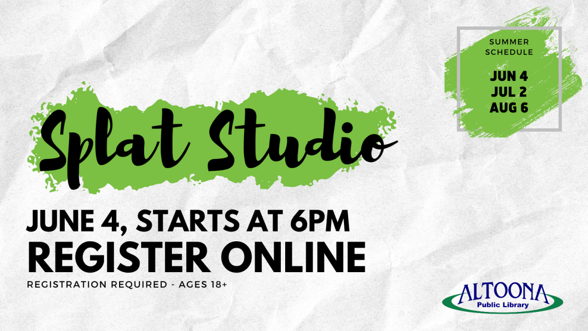 splat studio, June 4th at 6pm, registration required 